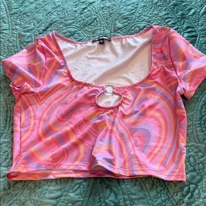 Vibrant Pink and Orange Swirl Crop Top